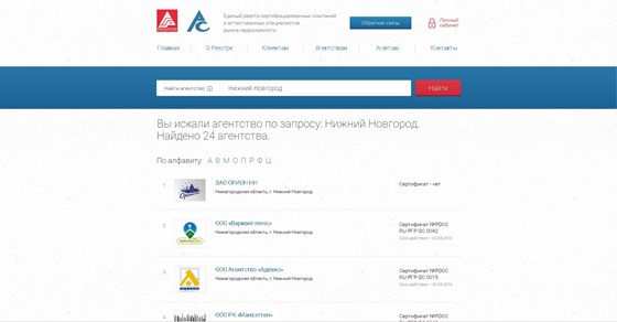 Вебсайты: ЕР компаний и аттестованных специалистов рынка недвижимости РФ